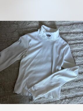 Nike White Ribbed Mock Neck Top
